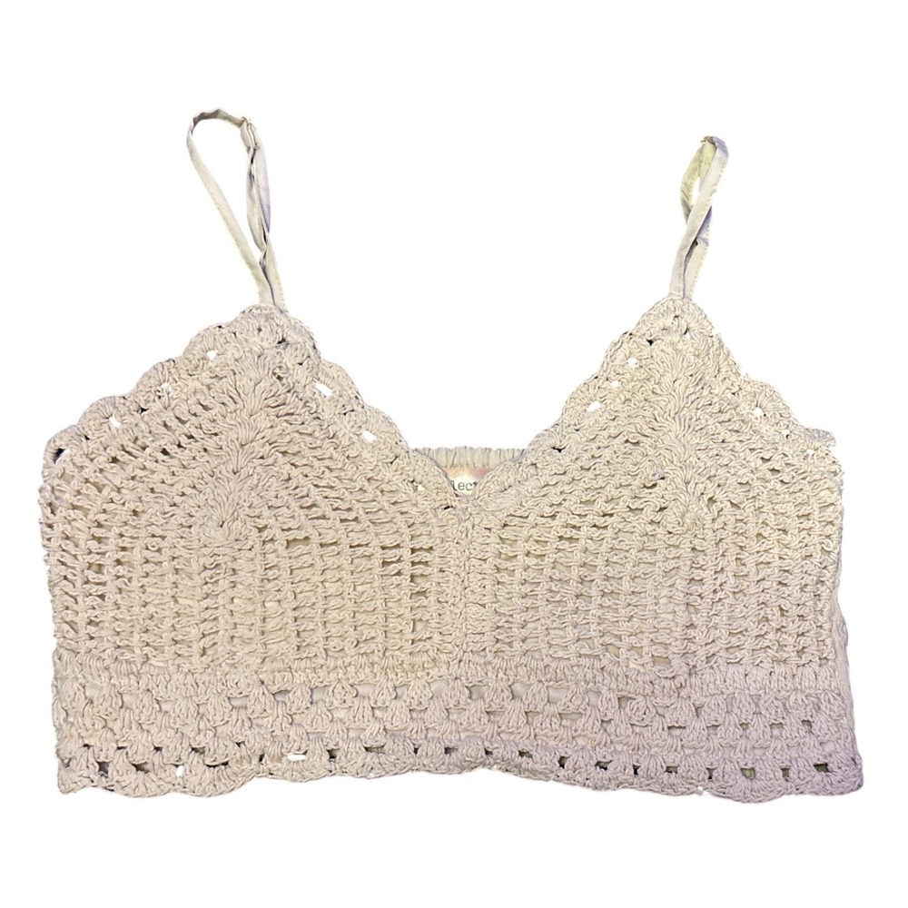B.O.G. Collective Cream Crochet Knit Bralette Cami Top Medium Boho Festival